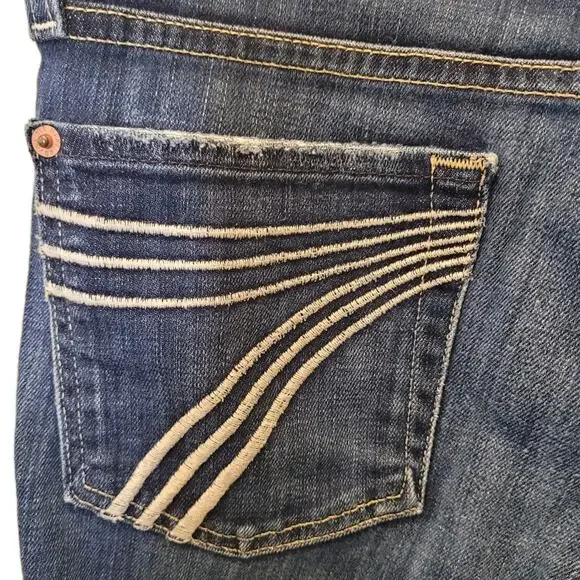 7 For All Mankind Womens Dojo Blue Denim Low Rise Flare Jeans Size 28 - Picture 4 of 16